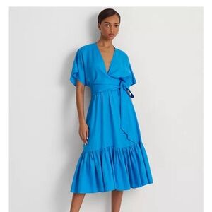 NWT | Lauren Ralph Lauren | 100 % Linen Wrap-Style Midi Dress | Size 6